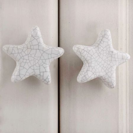 White Star Crackle Ceramic Knob